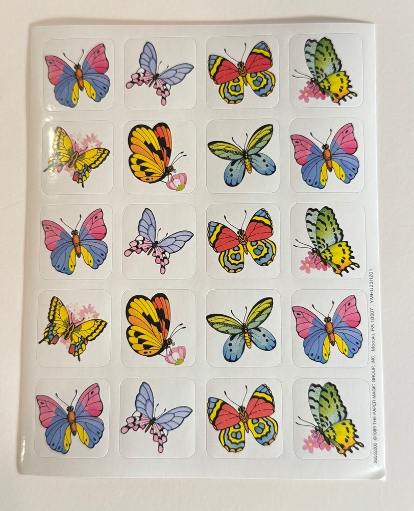 Vintage 1999 Rare Rainbow Butterfly Stickers Spring Bright Colors