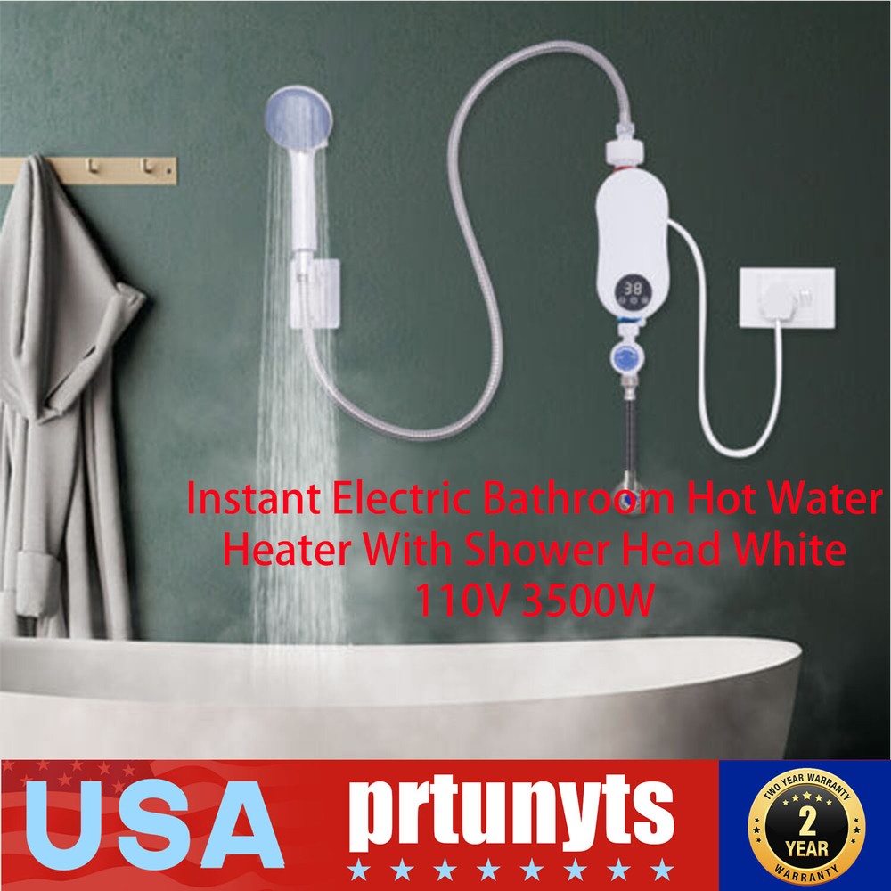 Instant Electric Bathroom Hot Water Heater With Shower Head White 110V 3500W
