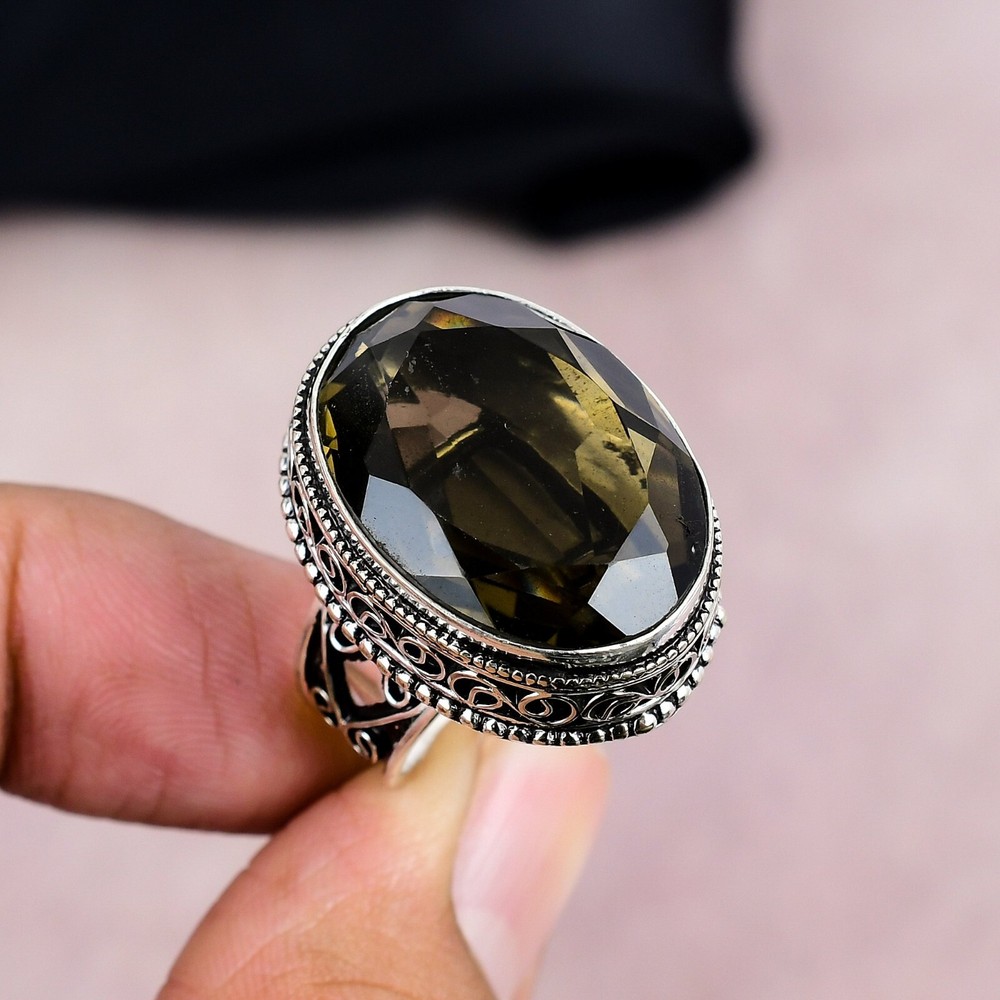 Smoky Quartz Gemstone Silver Ring 925 Sterling Silver Handmade Jewelry For Gift