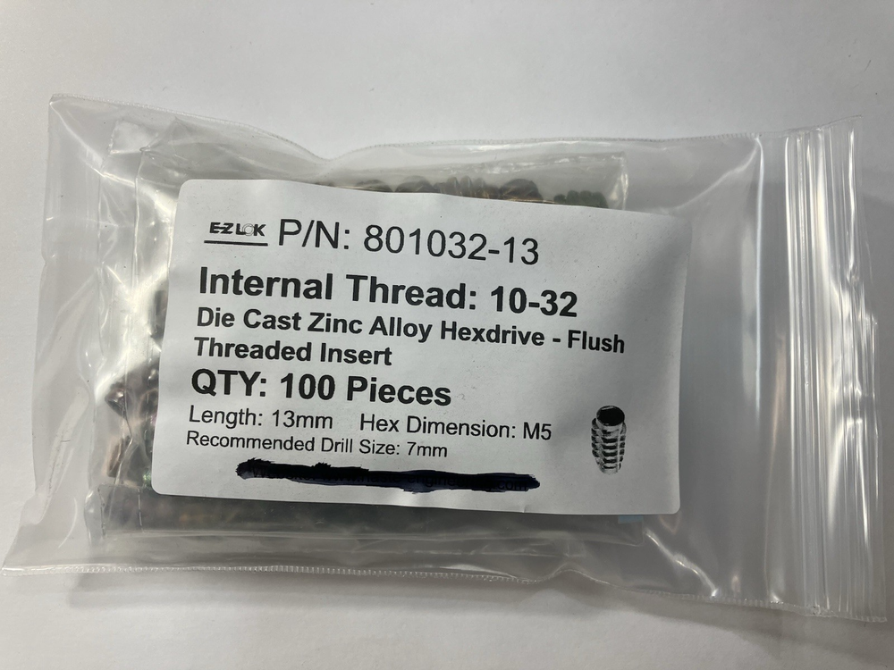 EZ-LOK 10-32 Die Cast Zinc Alloy Hex-Drive Threaded Inserts for Wood 100 Pieces