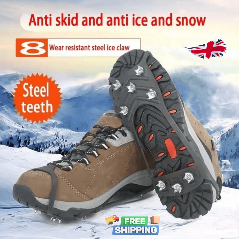 8 Teeth Ice Gripper Spikes – Anti-Slip Winter Shoe Covers for Hiking & Climbing