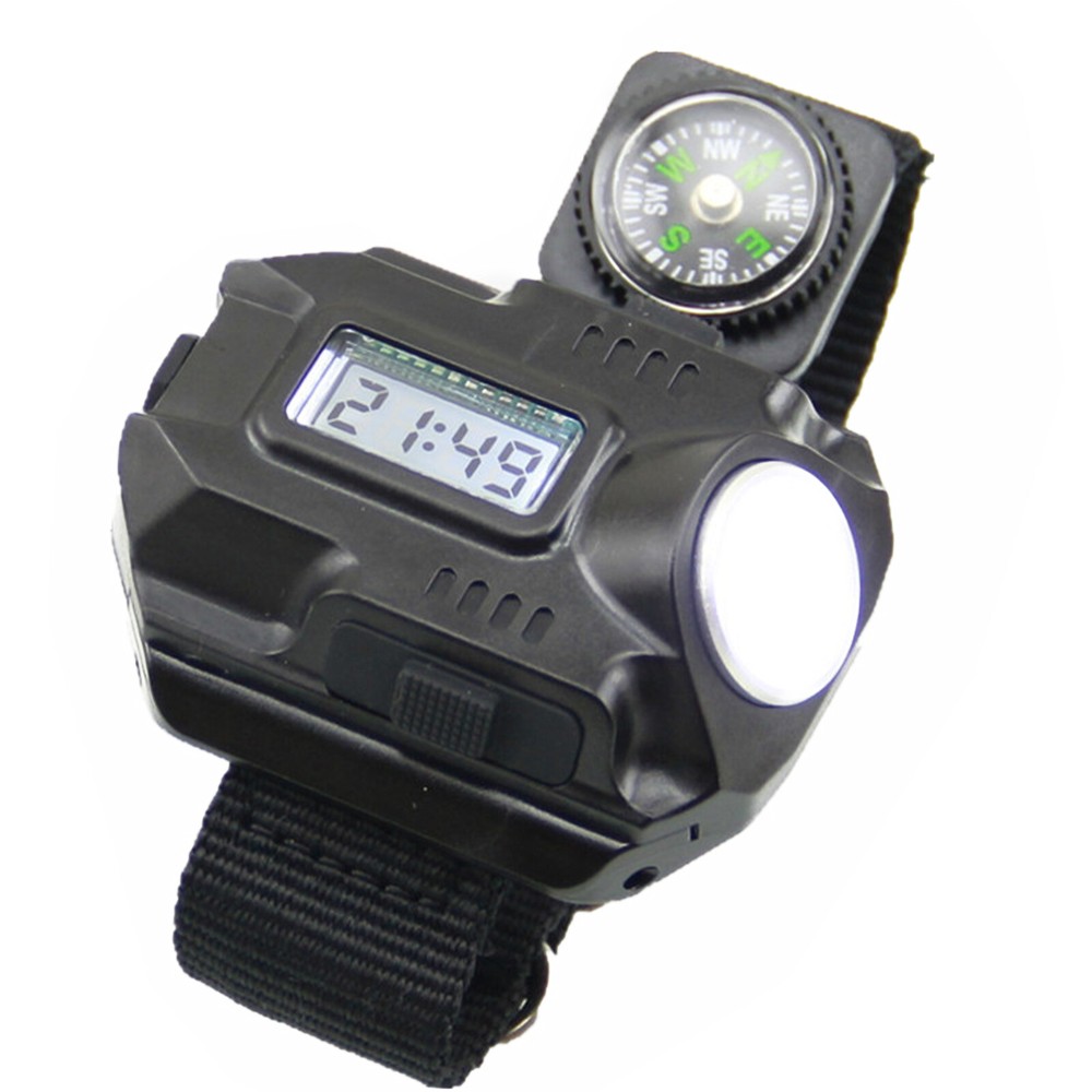 Outdoor Flashlight LED Torch Compass Tactical LED Rechargeable Sport Wrist Watch