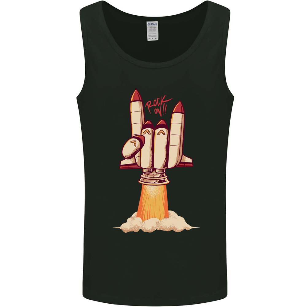 Rock On Salute Funny Space Rocket Ship Mens Vest Tank Top