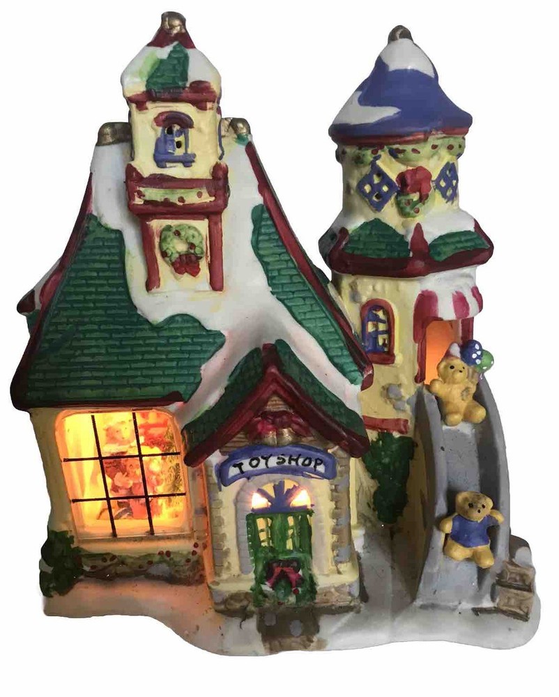 Christmas Village ‘The Toy Shop’ Teddy Bears Lighted w/Cord & Bulb 6