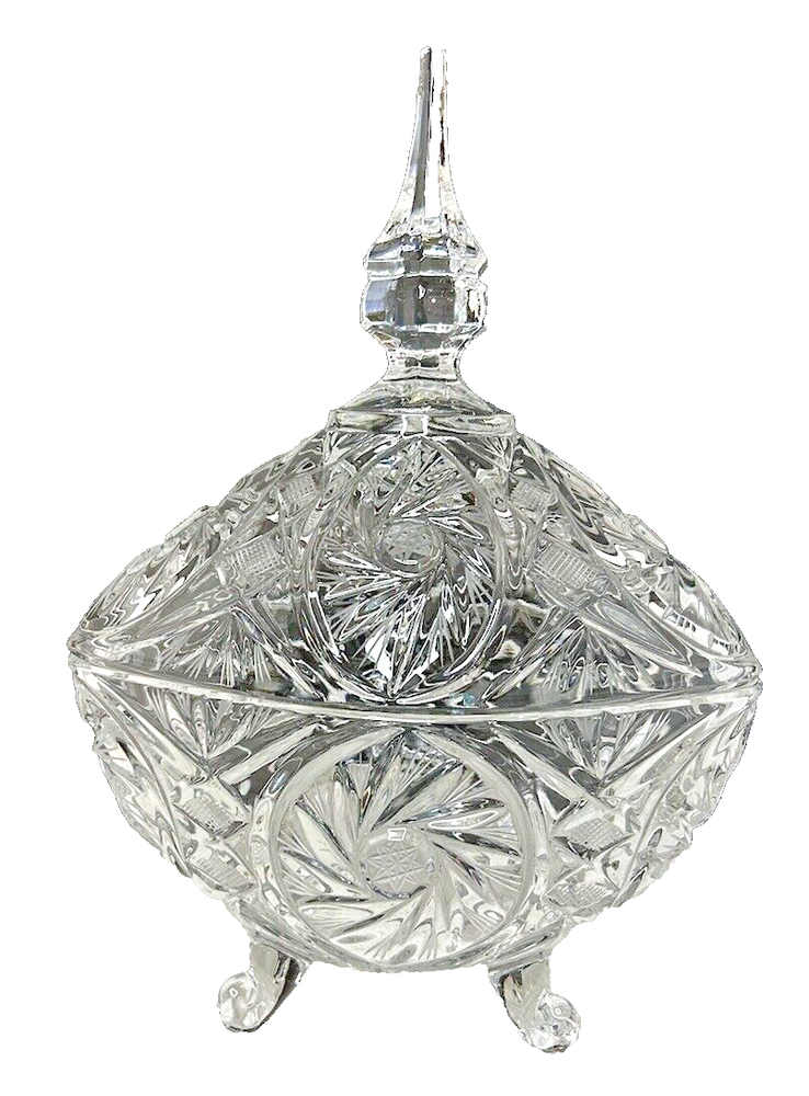Vintage Imperlux Starlyt 24% Lead Crystal Footed Candy Dish with Lid