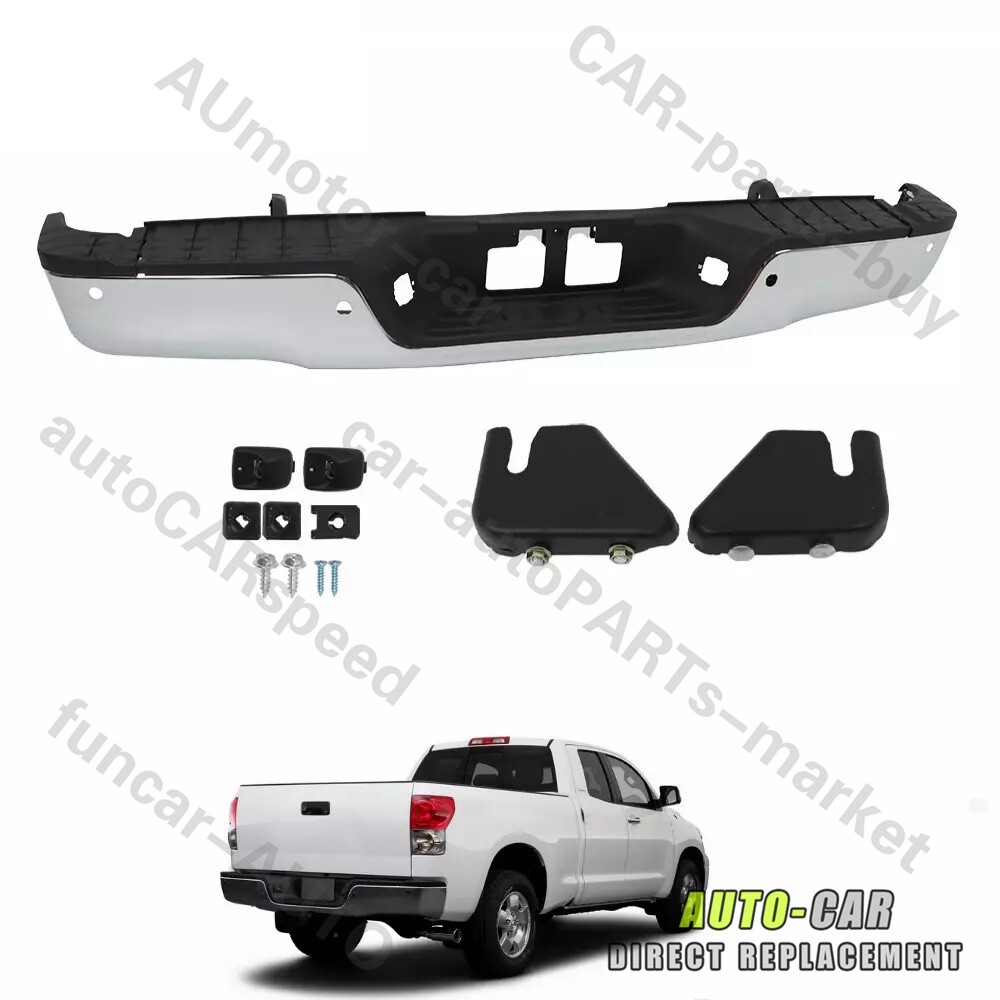 FIT FOR 2007-2013 TOYOTA TUNDRA CHROME REAR STEP BUMPER W/ PARK ASSIST SENSOR