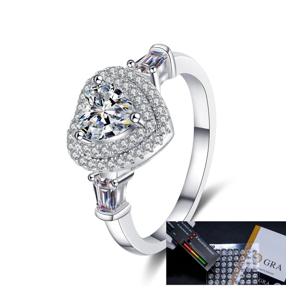 1Ct Heart VVS1 Moissanite 925 Sterling Silver Wedding Promise Ring Gift For Her