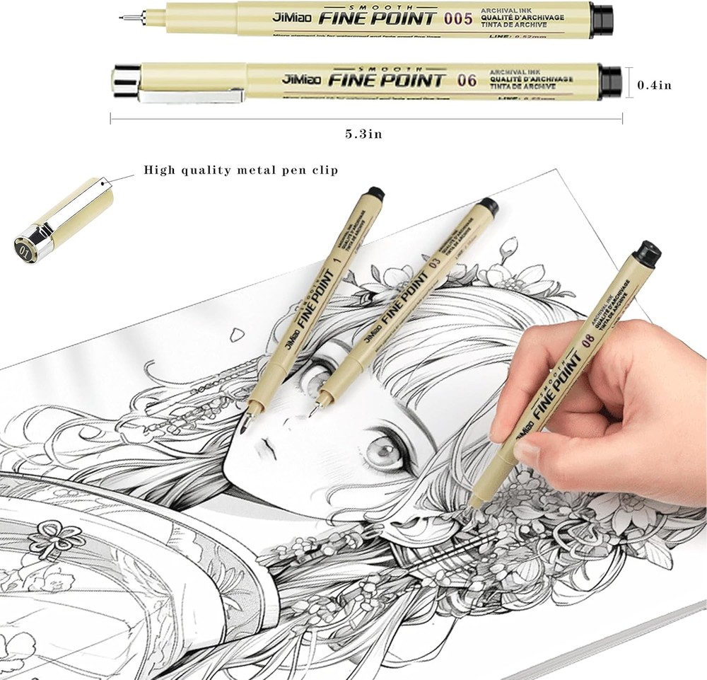 Precision Black Micro-Pen Fineliner Ink Pens,12 Pack Waterproof Archival Ink,Mic