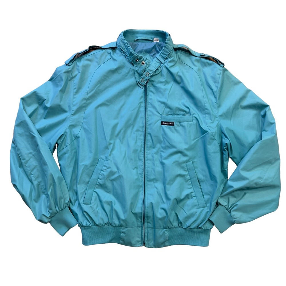 Members Only Unisex Racer Jacket Size 42 Green Blue Bomber Coat Full Zip-image