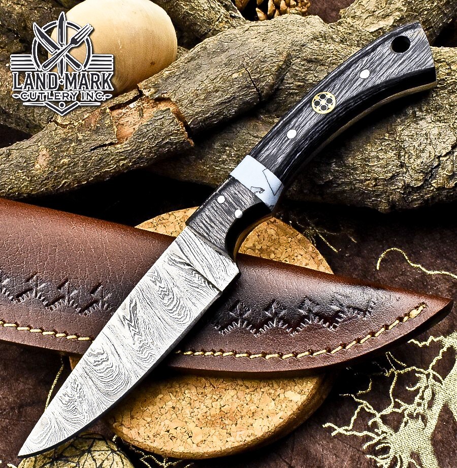 Custom HANDMADE DAMASCUS STEEL HUNTING SKINNER KNIFE WITH PAKKA WOOD HANDLE