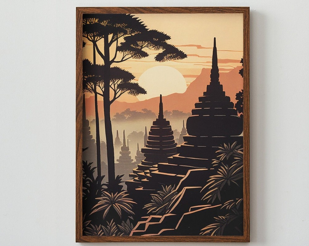 Borobudur Painting Indonesian World Heritage Site Artwork Print At Home Wall