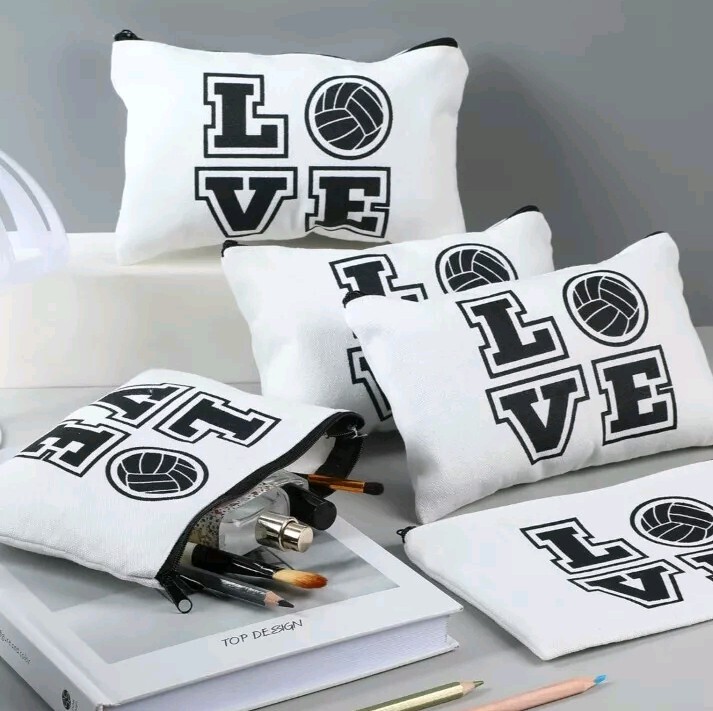 4 Pieces Volleyball Pouch Small Makeup Case Cosmetic Travel Toiletry Bag White