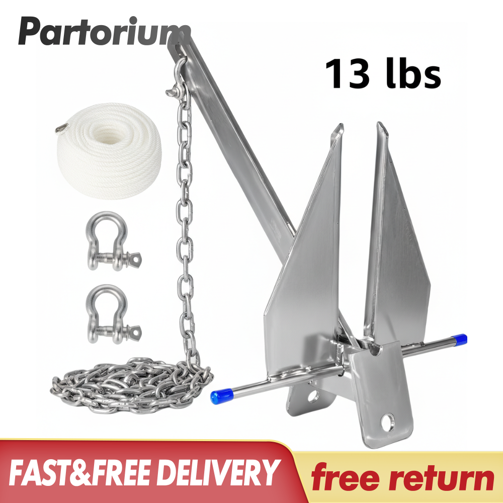 13 lb Fluke Anchor Kit 100ft Nylon Rope 6.5ft Chain 2 Shackles for 20-32ft Boats