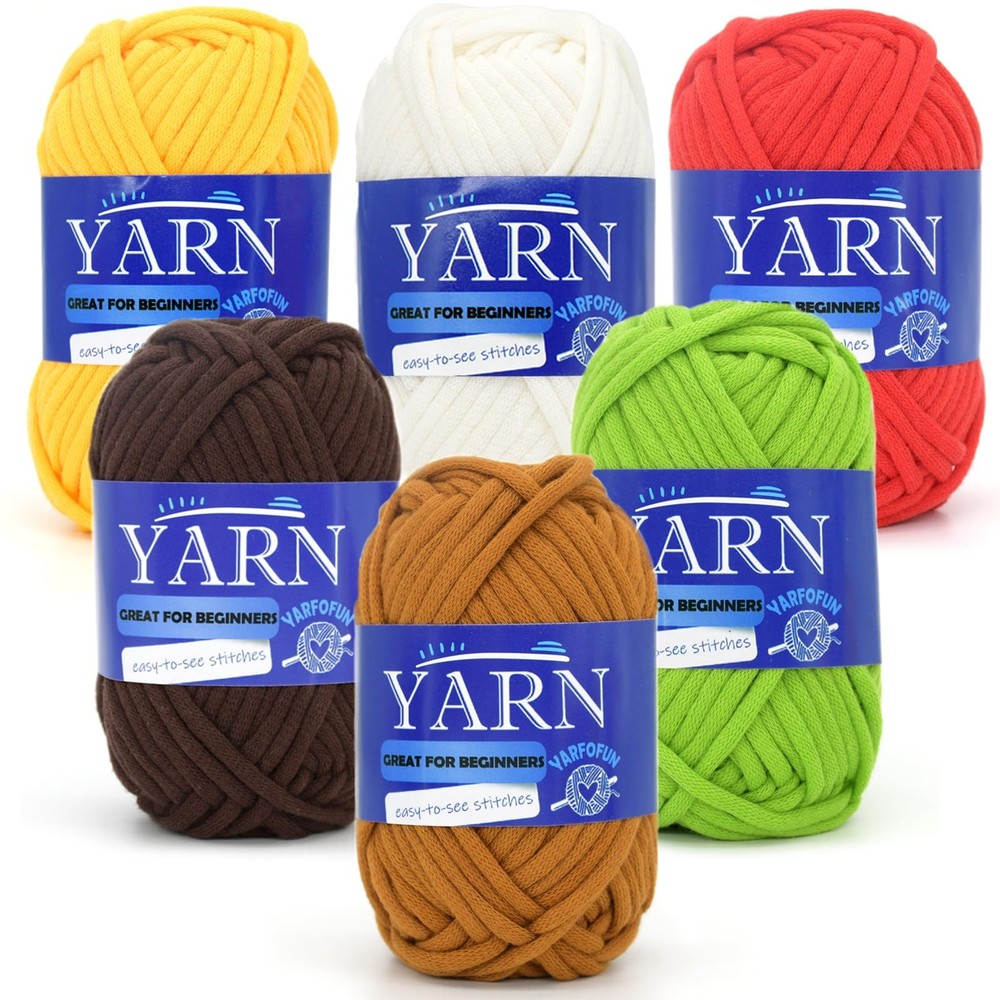 6 Pack Soft Cotton Crochet Yarn for Beginners in Assorted Colors