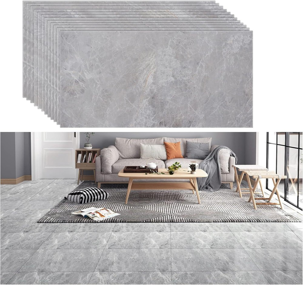 VEELIKE 12x24 Dark Grey Marble Peel and Stick Waterproof Vinyl Floor Tile