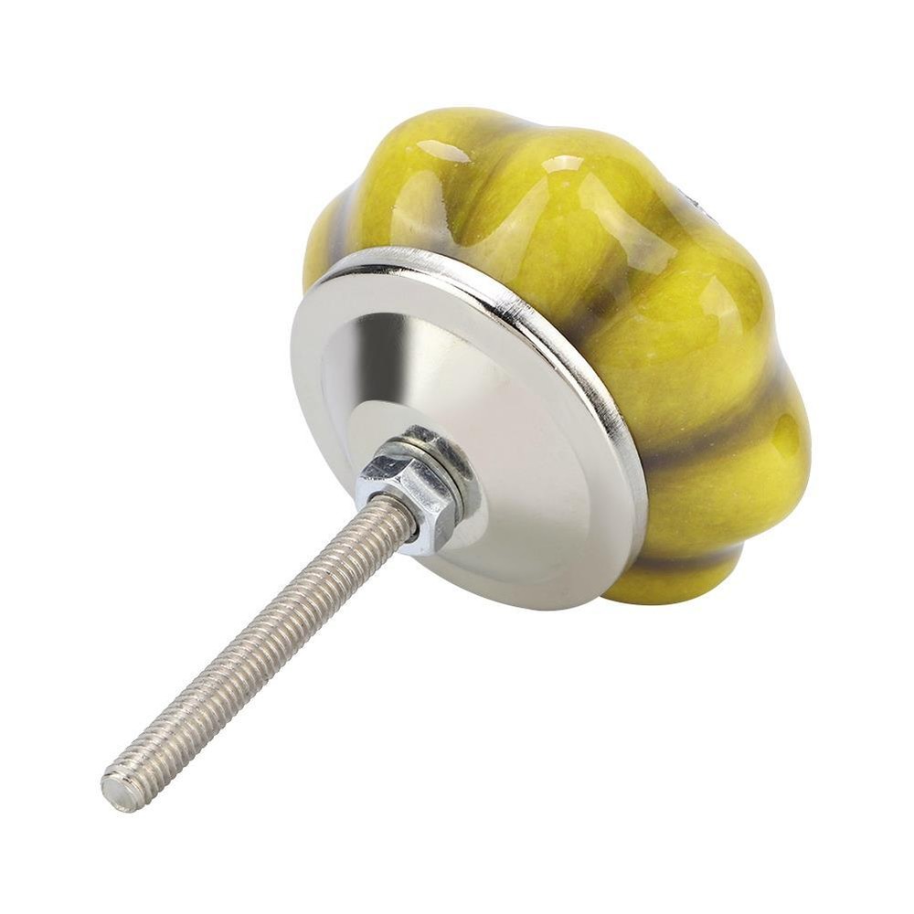 Ceramic Pumpkin Knobs Yellow Set of 3 Decorative Drawer Pulls for Cabinets