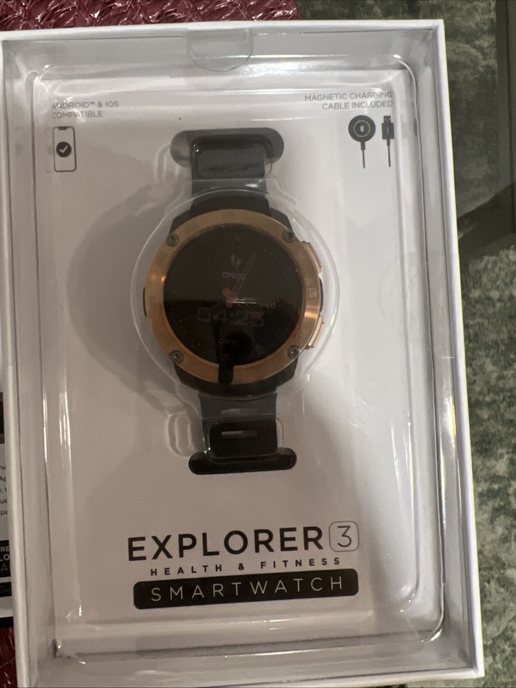 iTouch Explorer 3 Smartwatch - Rose Gold Fitness Tracker with Merlot Rubber Band