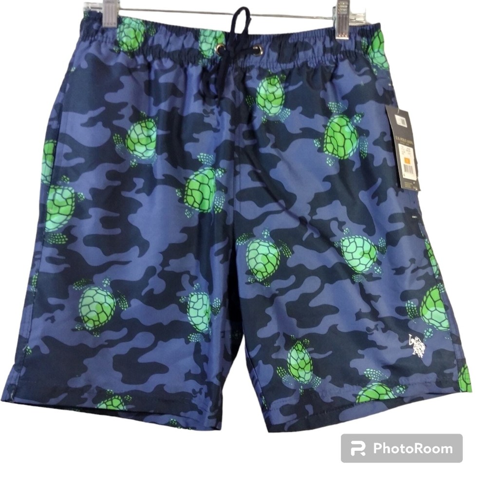 U.S. Polo Assn. Turtle Camo Swim Shorts Classic Navy Size Small
