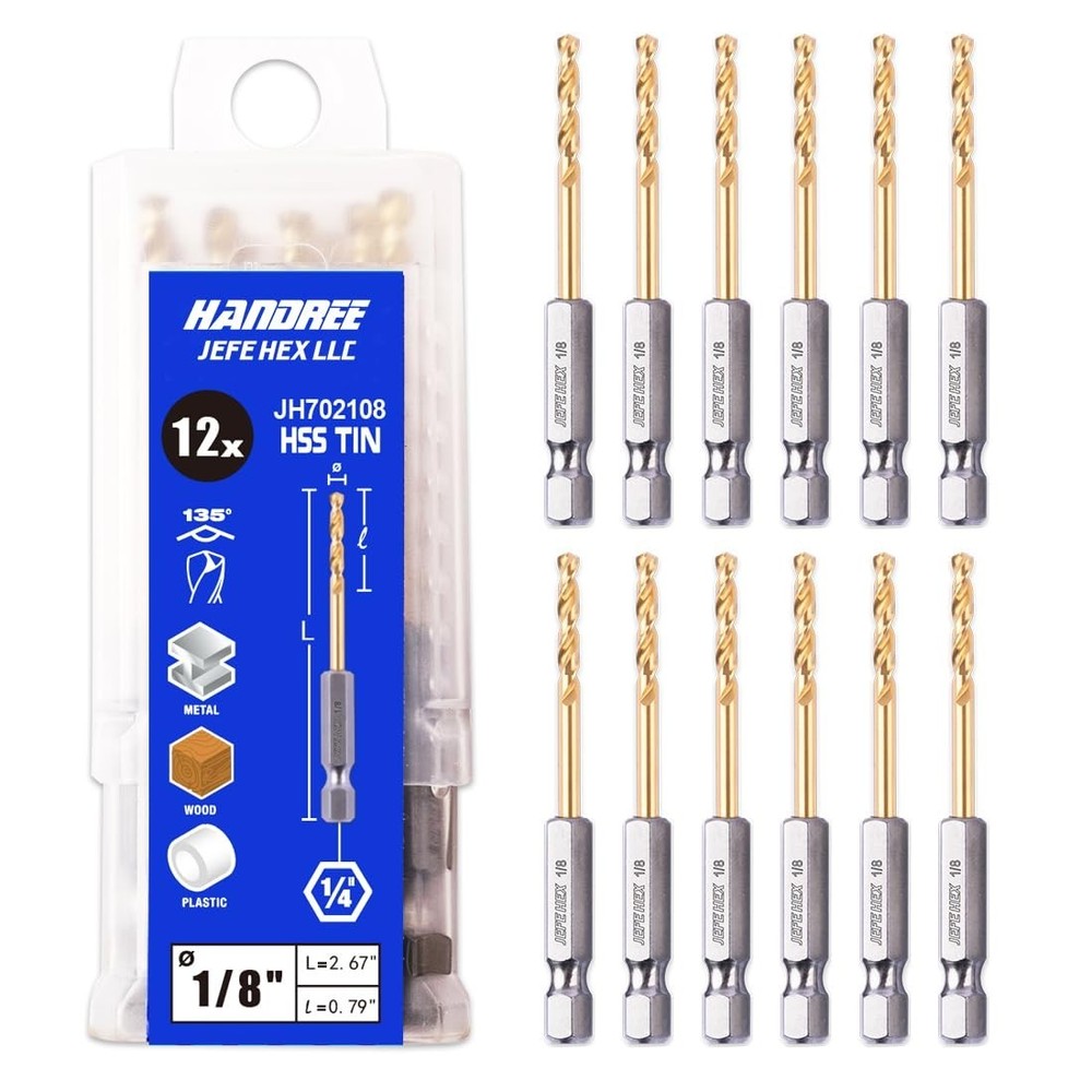 1/8 Hex Shank Drill Bits 12 Pcs Hss Titanium Drill Bits With Quick Change Shank