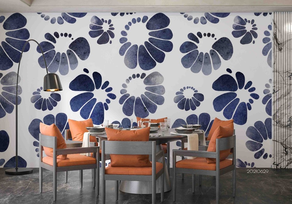 3D Blue Flowers Watercolor Pattern Wall Murals Wallpaper Murals Wall Sticker