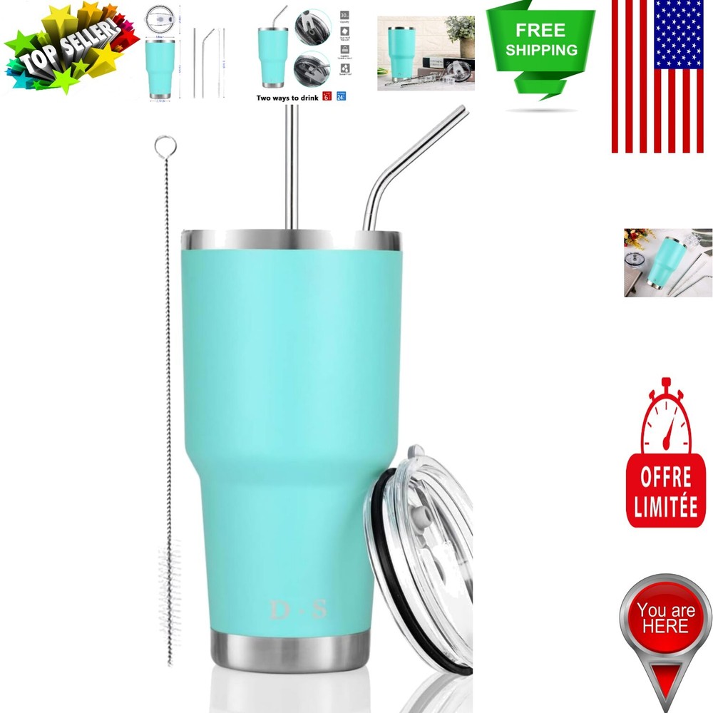 Mint Double Wall Insulated Tumbler with Straw - Perfect for Hot & Cold Drinks