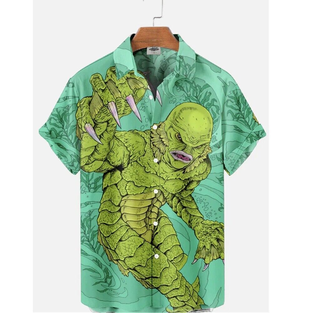 Monster Movie Creature from the Black Lagoon 3D Printed Unisex Button Up Shirt