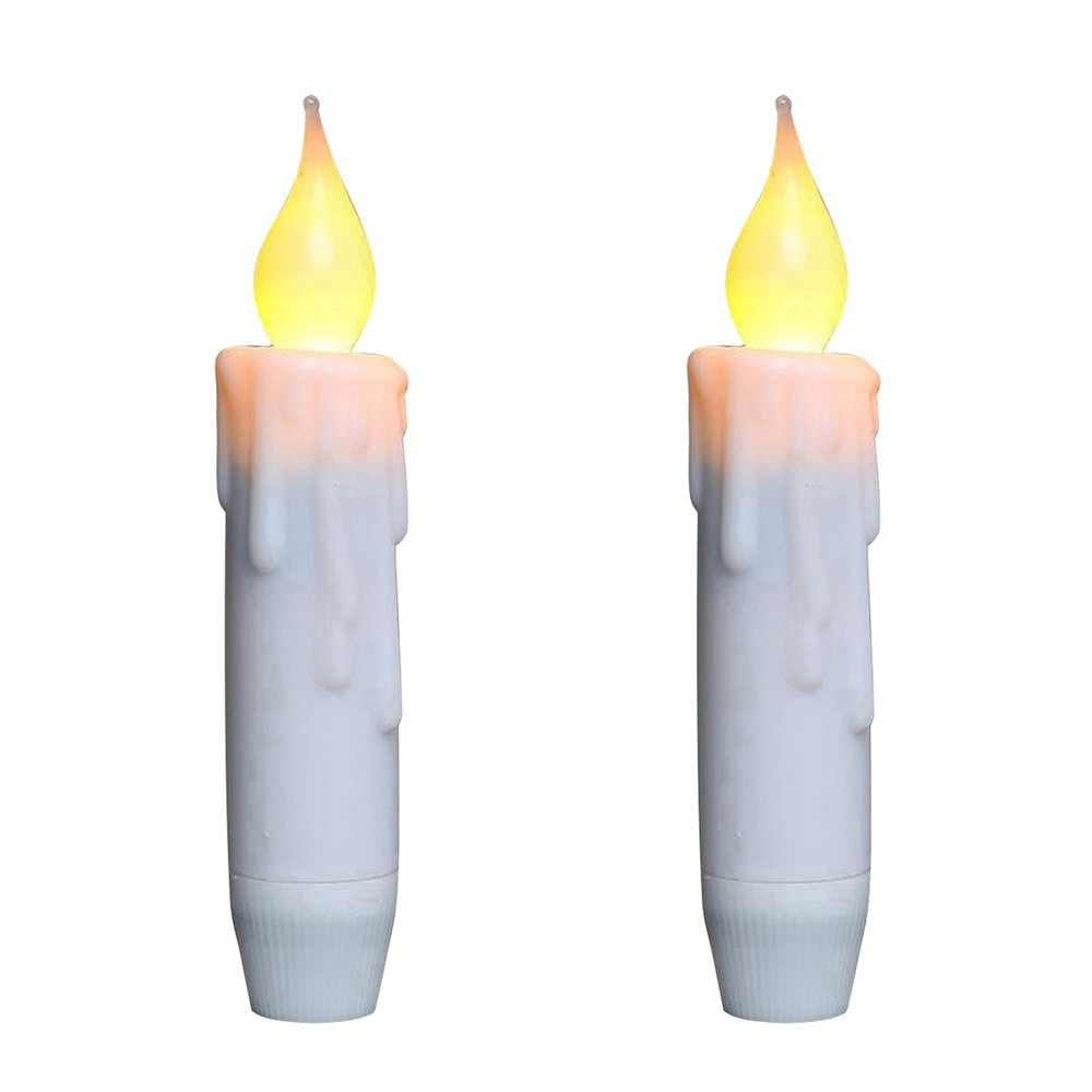Flickering LED Taper Candles Battery Operated Flameless Drip Wax Effect With Timer