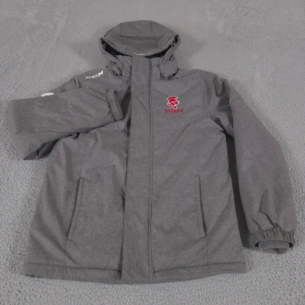 CCM Jacket Men Small Grey Tactical Degree Removable Hood Hockey Puffer Insulated