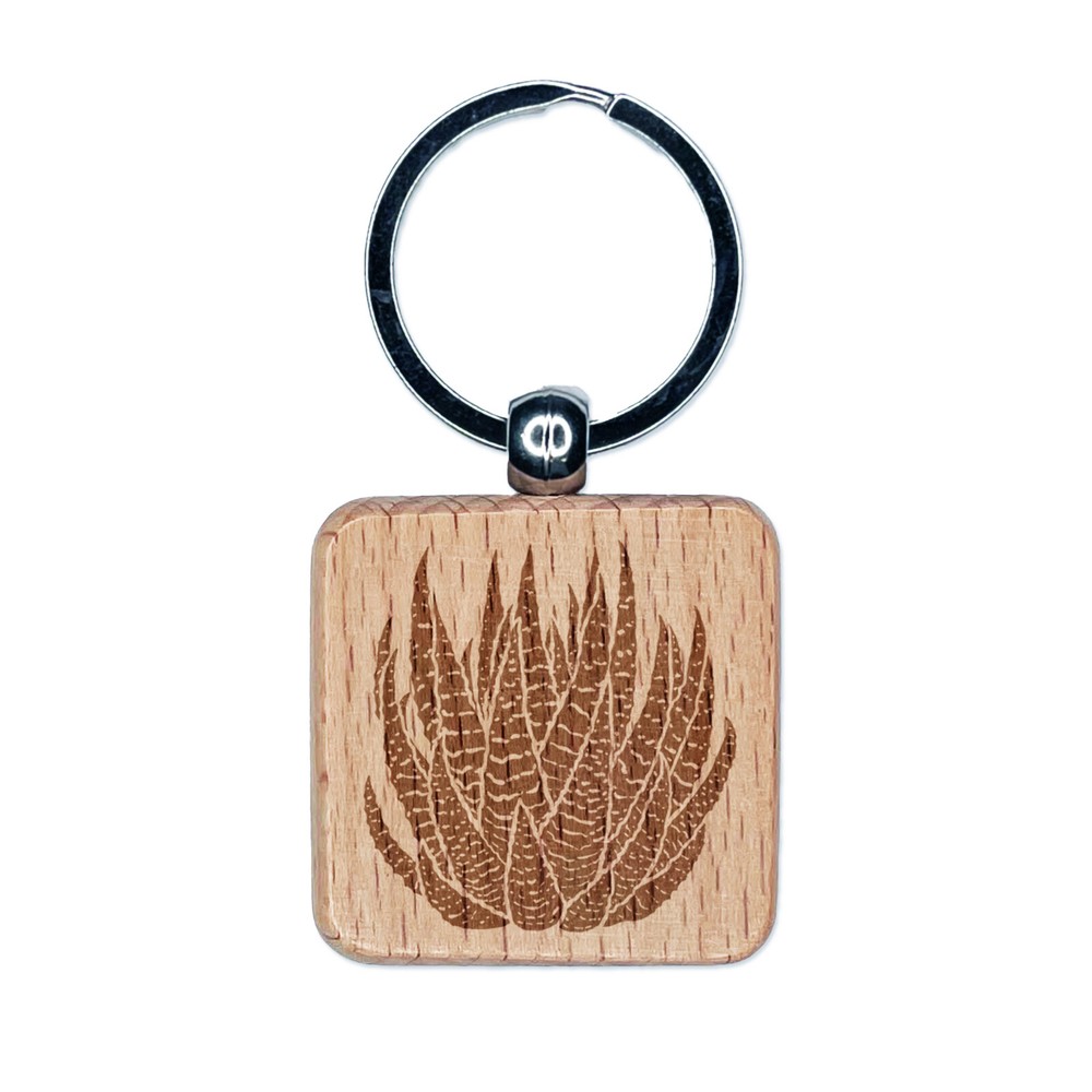 Zebra Haworthia Succulent Engraved Wood Square Keychain Charm Tag  
