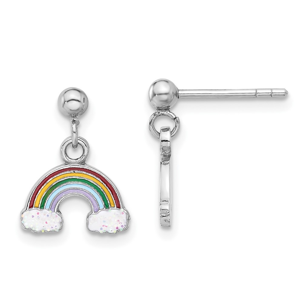 Sterling Silver Enameled w/ Glitter Rainbow Children's Drop & Dangle Earrings