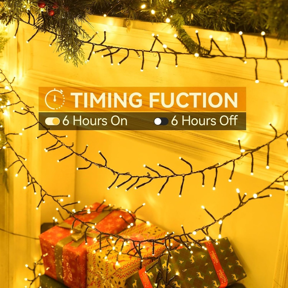 2000 LED Warm White Christmas Cluster Lights 147ft Twinkle Fairy Light w/ Remote