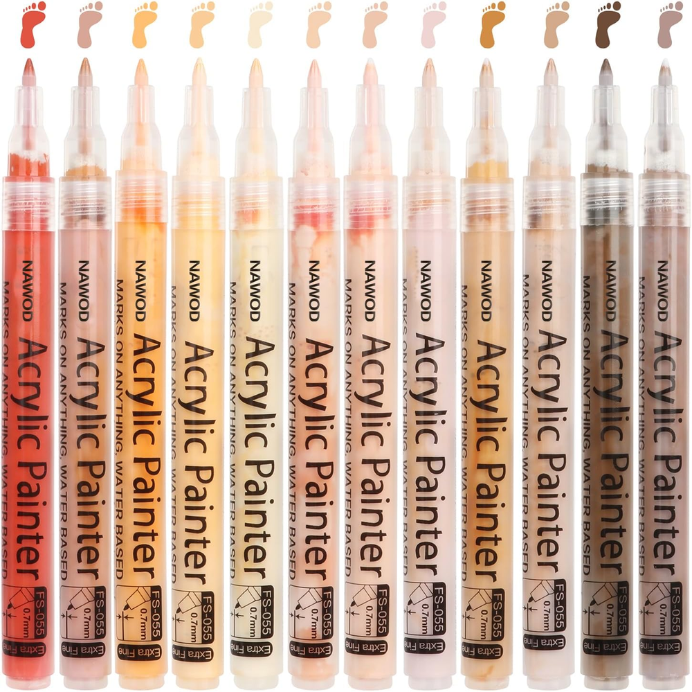 Vibrant 12-Color Skin Tone Acrylic Paint Markers for Art