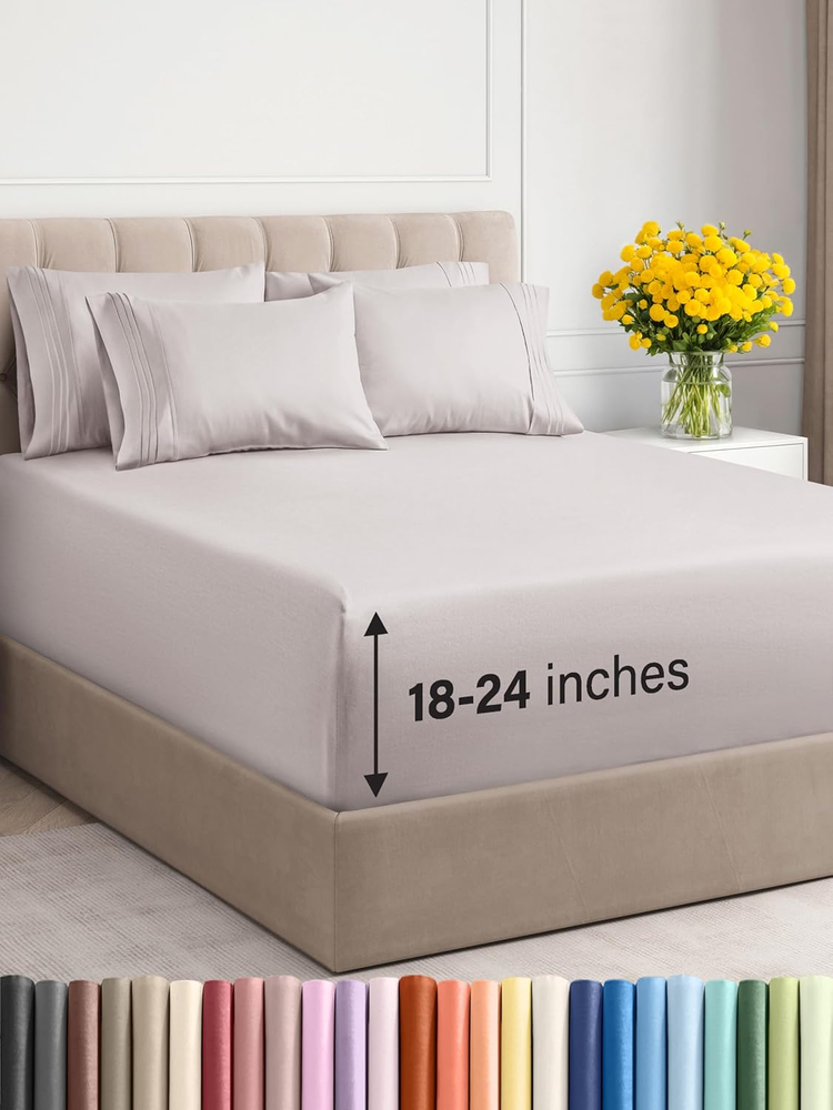 Extra Deep King Sheet Set - 6pc Cooling Luxury Hotel Bed Sheets