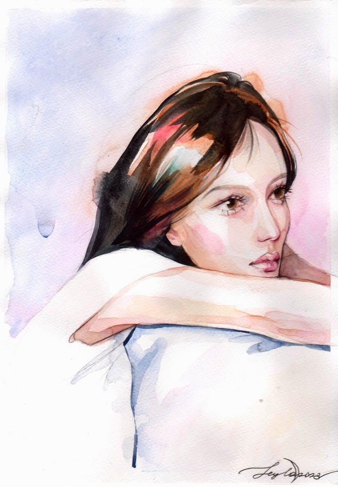 Stunning Original Watercolor Portrait of Young Woman Cute Girl Art