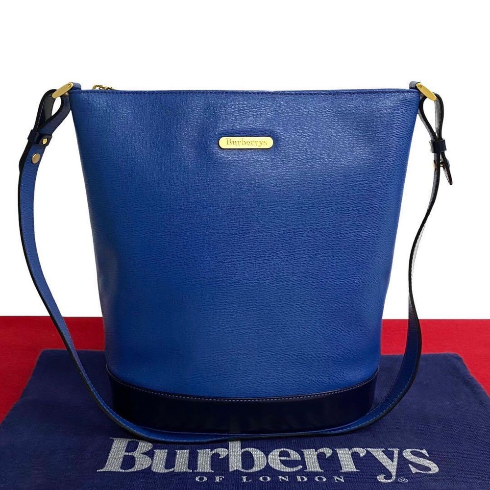 Burberry Shoulder Bag Nova Check Leather Blue Authentic F1105137