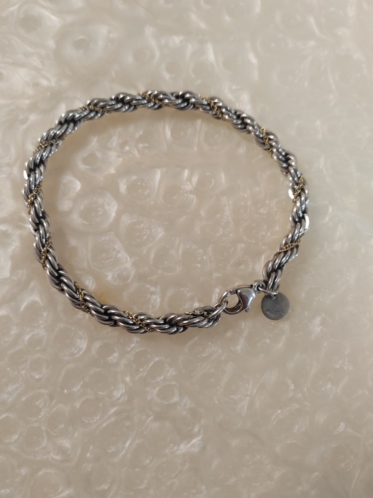 Authentic Tiffany & Co Sterling Silver & 18k Gold Twisted Rope Chain Bracelet