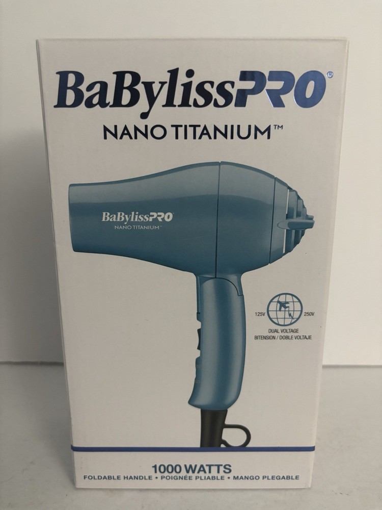 BaBylissPRO Nano Titanium Travel Hair Dryer Blue 1000W BNT053TUC - Brand New