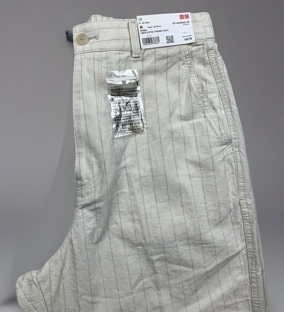 NWT Uniqlo Women’s Stripe Pattern Linen Cotten Tapered Pants M