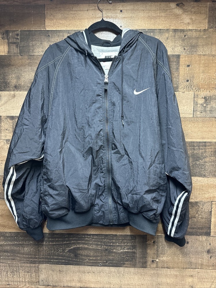 VTG 90’sNike Track Jacket Windbreaker Mens XL Black/White Full Zip Lined Hooded