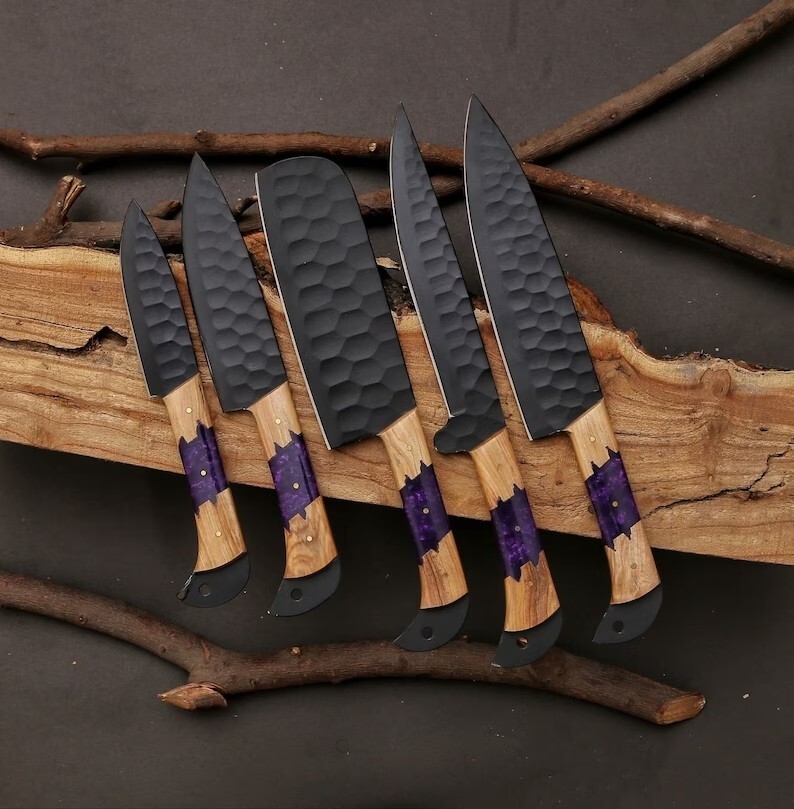 Fully Hand-Forged Damascus Steel Full Tang 5-Piece Kitchen Knife Set Gift