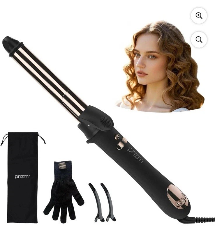 Prizm 1 Inch Wavy Professional Rotating Curling Iron, Nano Titanium Auto Spin