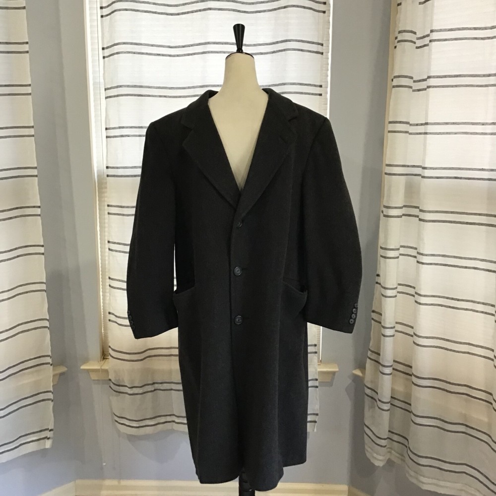 Hart Schaffner&Marx Men Size XXL Charcoal 100% Wool Heavy Button Down Coat