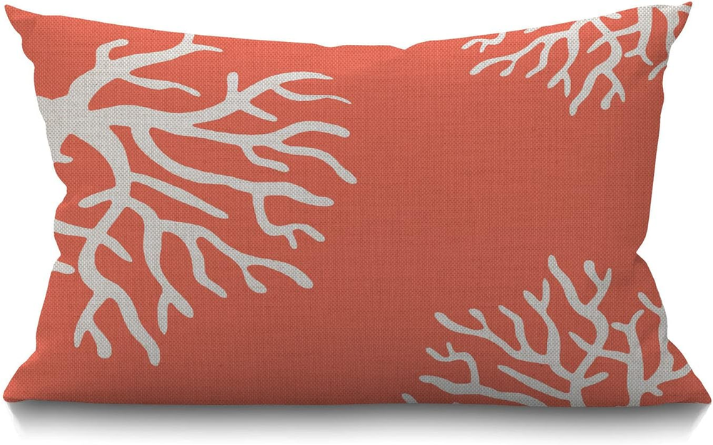 Beach Coral Farmhouse Rectangular Throw Pillow Cover in Ocean Pink