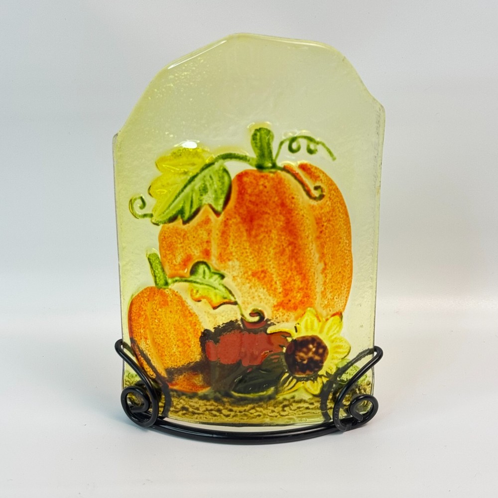 Flat Glass Pumpkin Votive Holder for Fall Thanksgiving Decor  