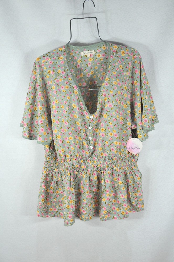 Full circle trends womens 3X floral short sleeve blouse multicolor NWT-image