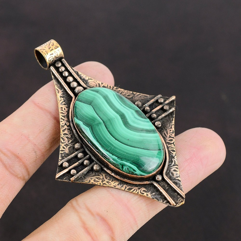 Mother's Day Copper Malachite Bezel Heart Chakra Sister Pendant-image