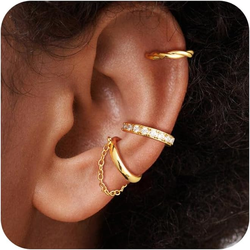 Non-Piercing 14K Gold Plated Silver Ear Cuffs for Women