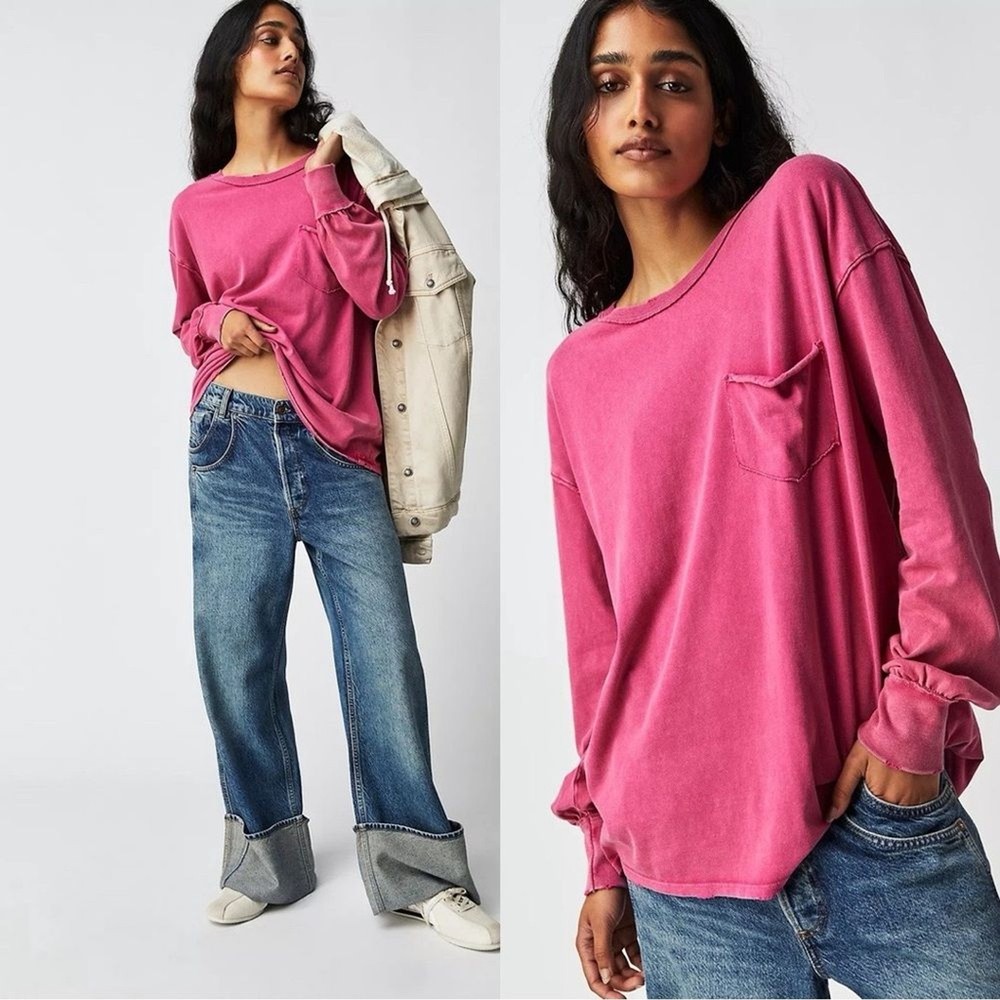 FREE PEOPLE WE THE FREE Fade Into You Long Sleeve Tee in Vivacious Pink Sz S