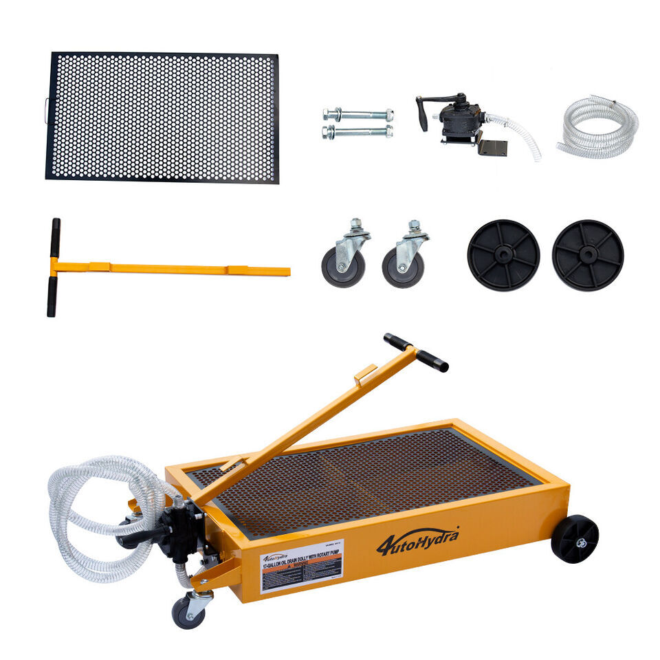 17 Gallon Low Profile 7.2' Hose Oil Drain Dolly w/ Manual Rotary Pump For Truck
