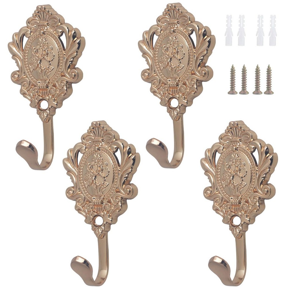 4 Pack Vintage Drapery Rose Curtain Holdbacks Tieback Hooks Decorative Hooks ...
